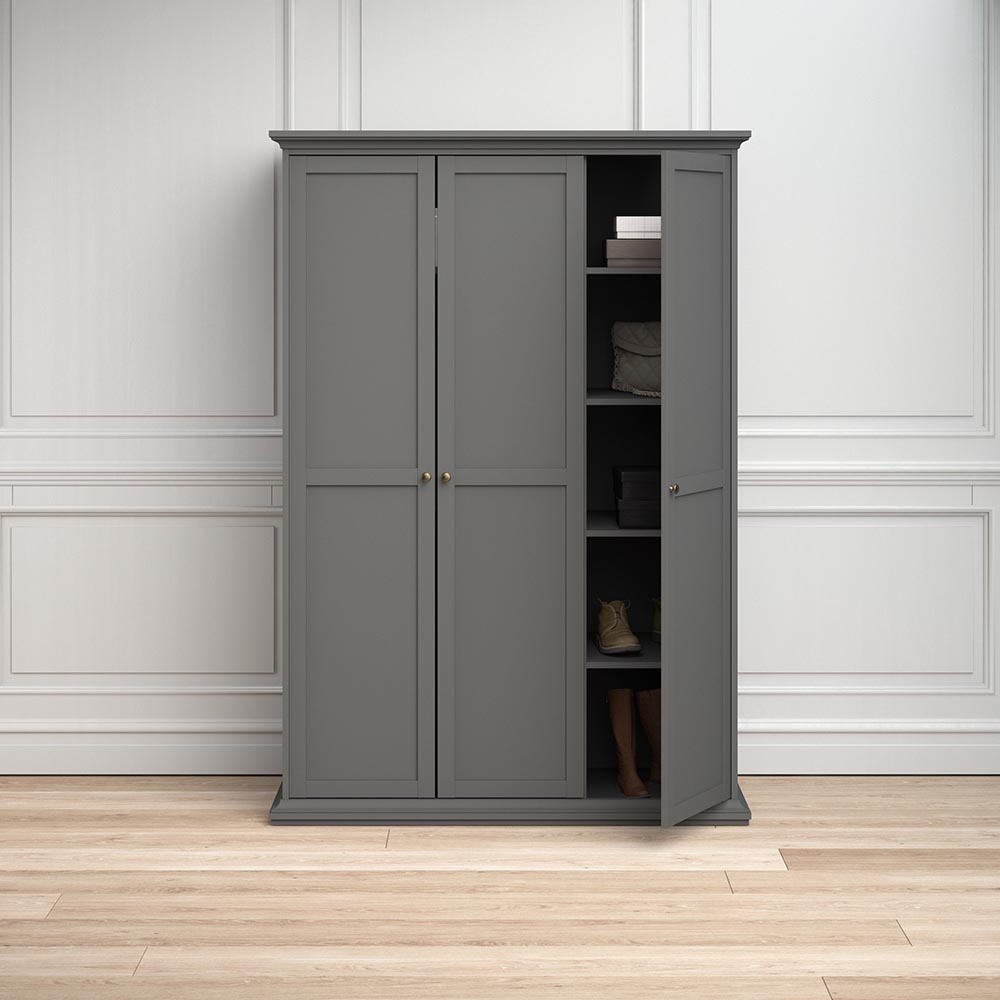 Paris Wardrobe with 3 Doors in Matt Grey Home Supplier